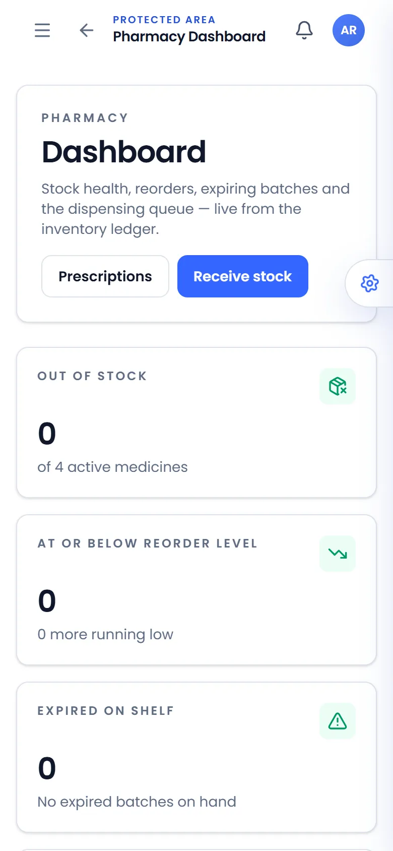 Pharmacy dashboard on a phone